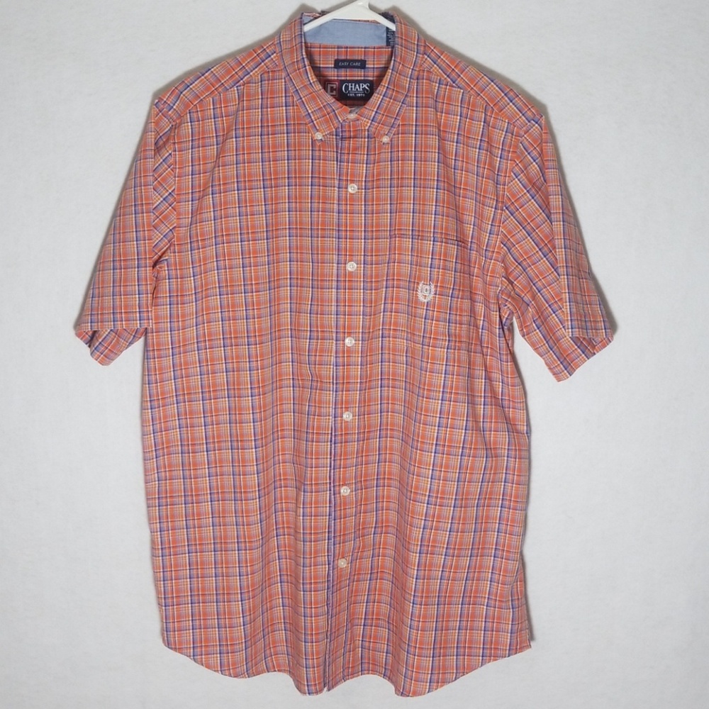 Chaps Easy Care Orange Button-Down Plaid Shirt